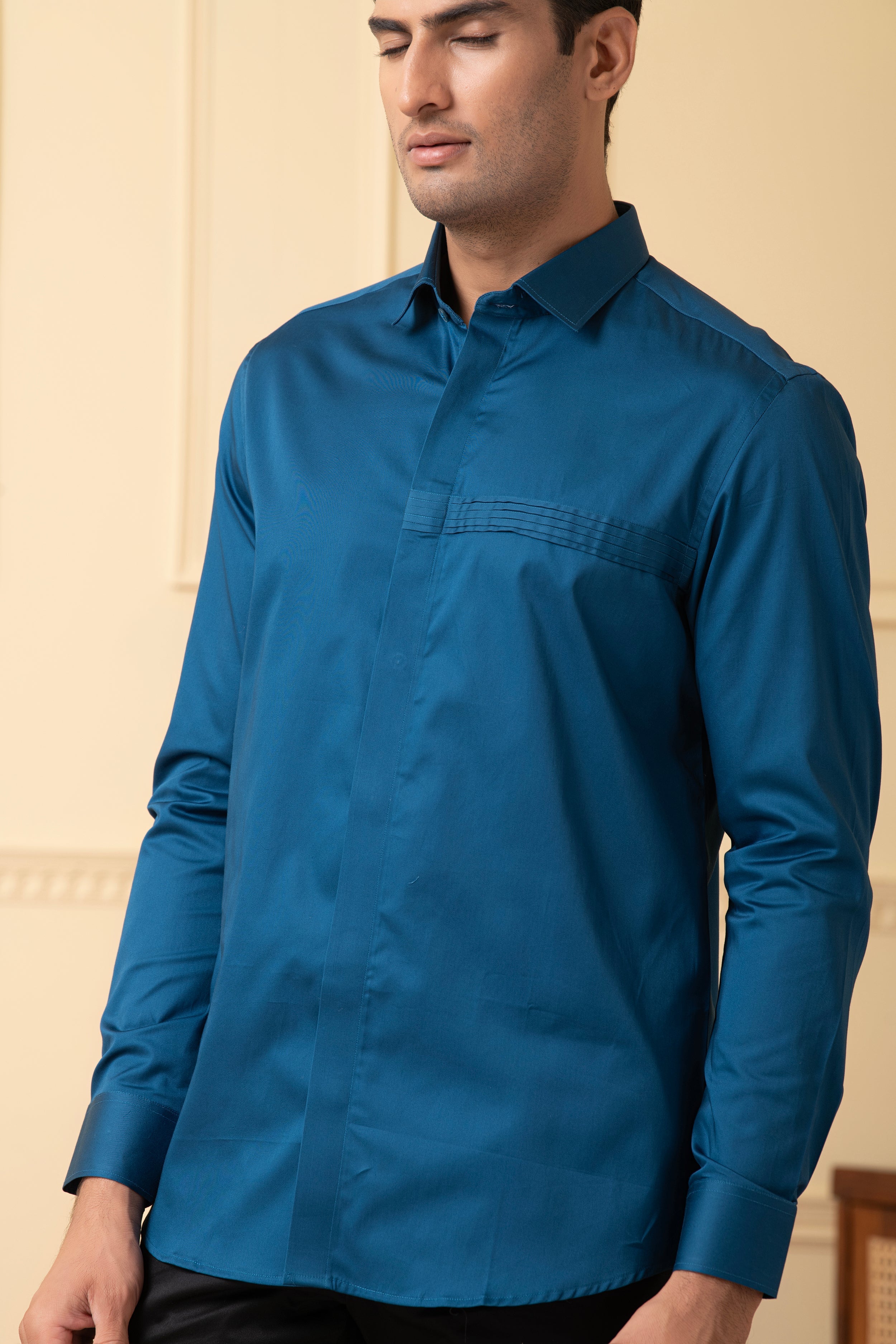 Ragic Blue Pintuck Shirt by Hilo Design