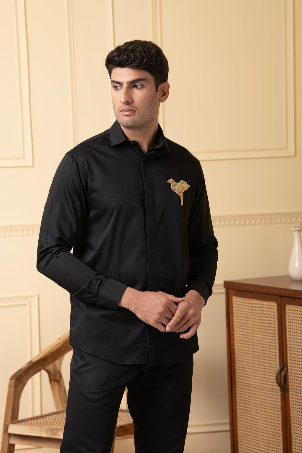 Origami Bird Shaped Embroidery Shirt by Hilo Design