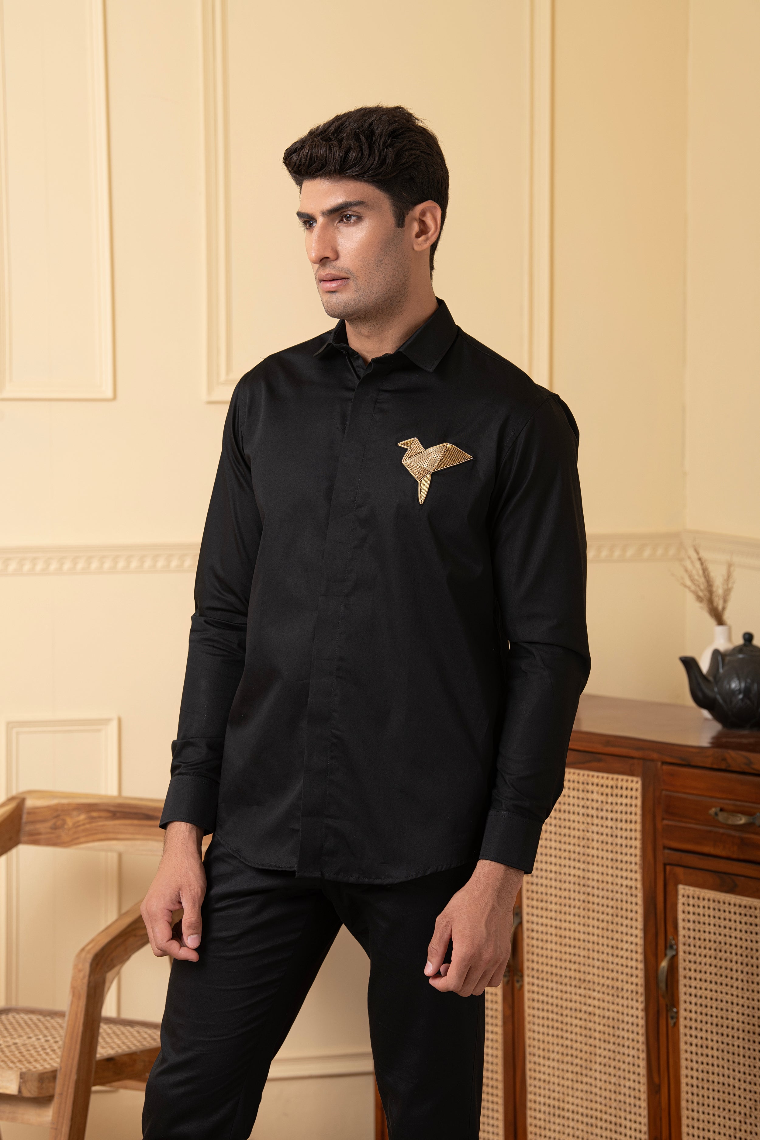 Origami Bird Shaped Embroidery Shirt by Hilo Design