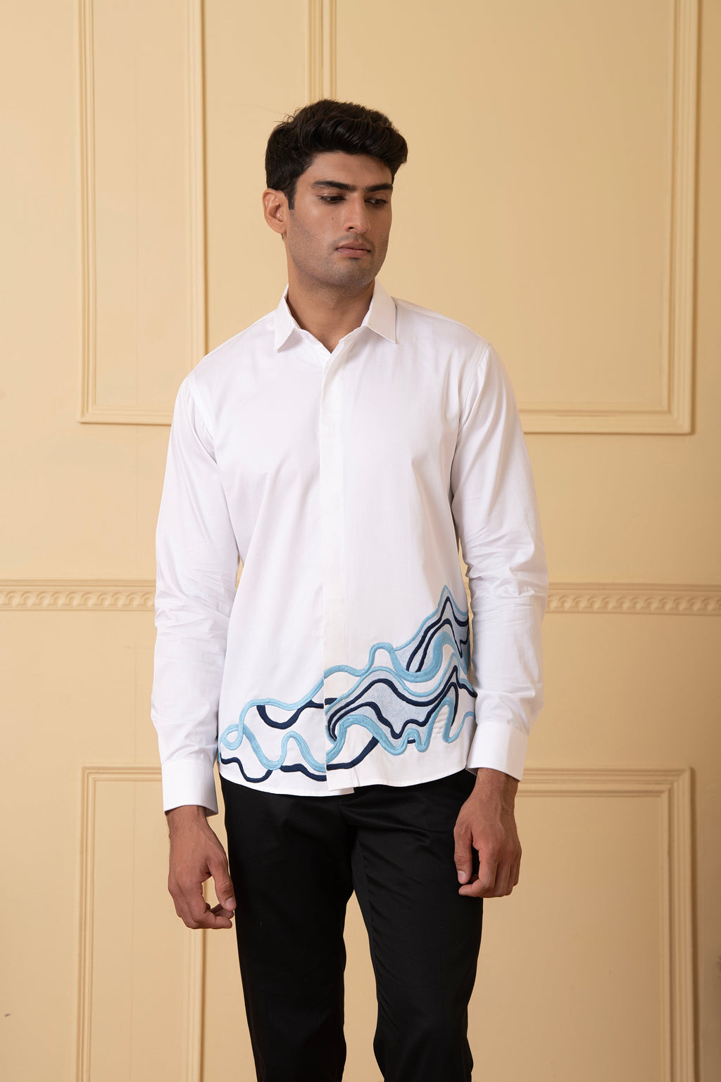 Cloud Lines Thread Embroidery Shirt by Hilo Design