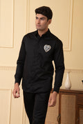 White And Black Heart Shaped Patch Shirt by Hilo Design