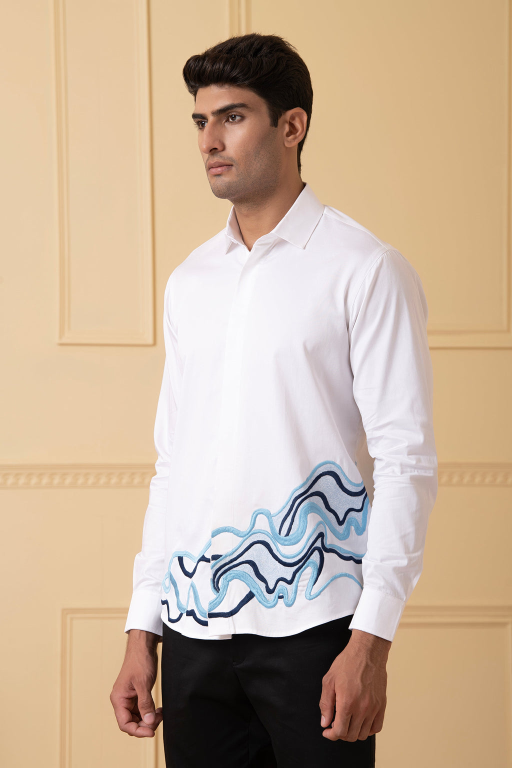 Cloud Lines Thread Embroidery Shirt by Hilo Design