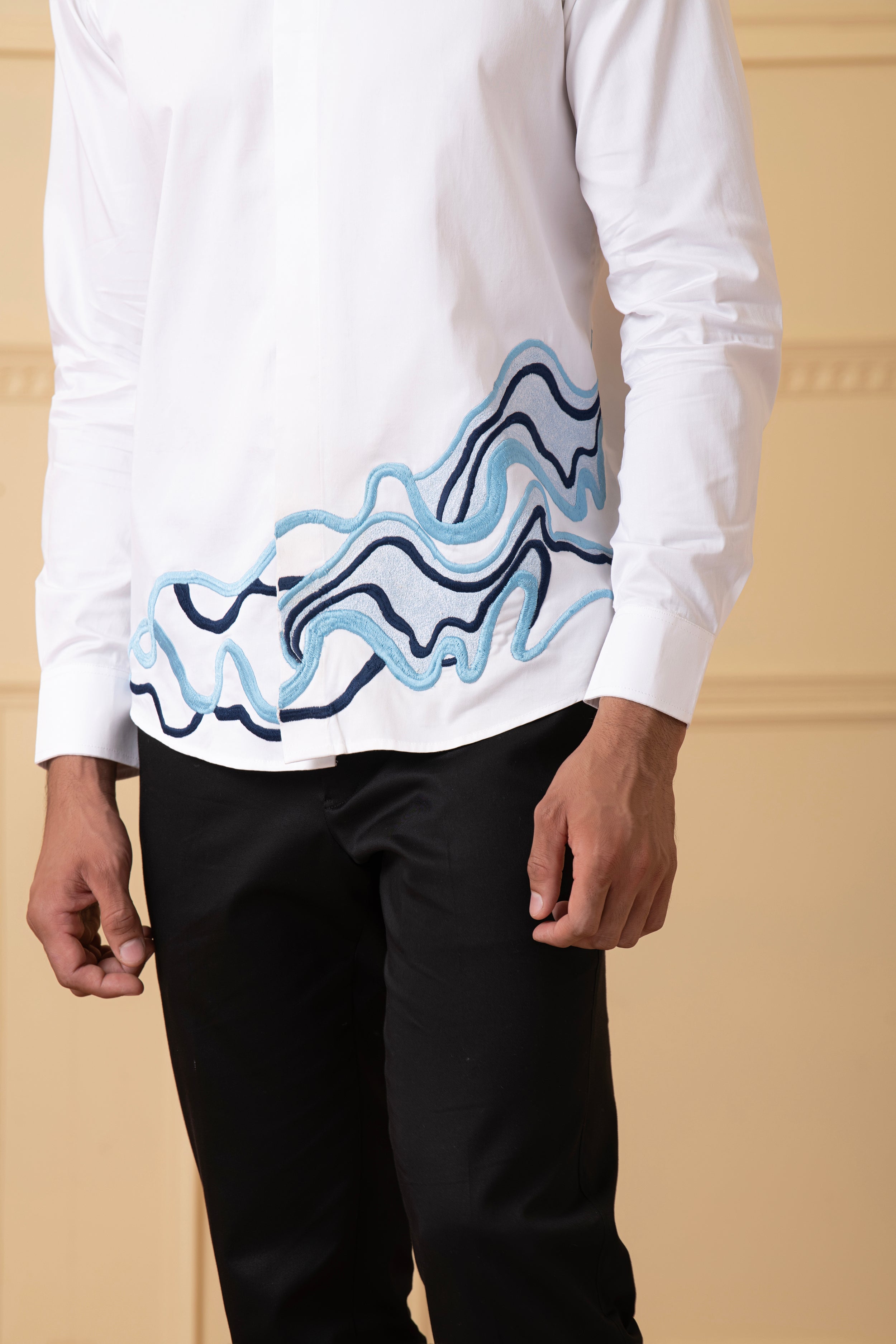 Cloud Lines Thread Embroidery Shirt by Hilo Design