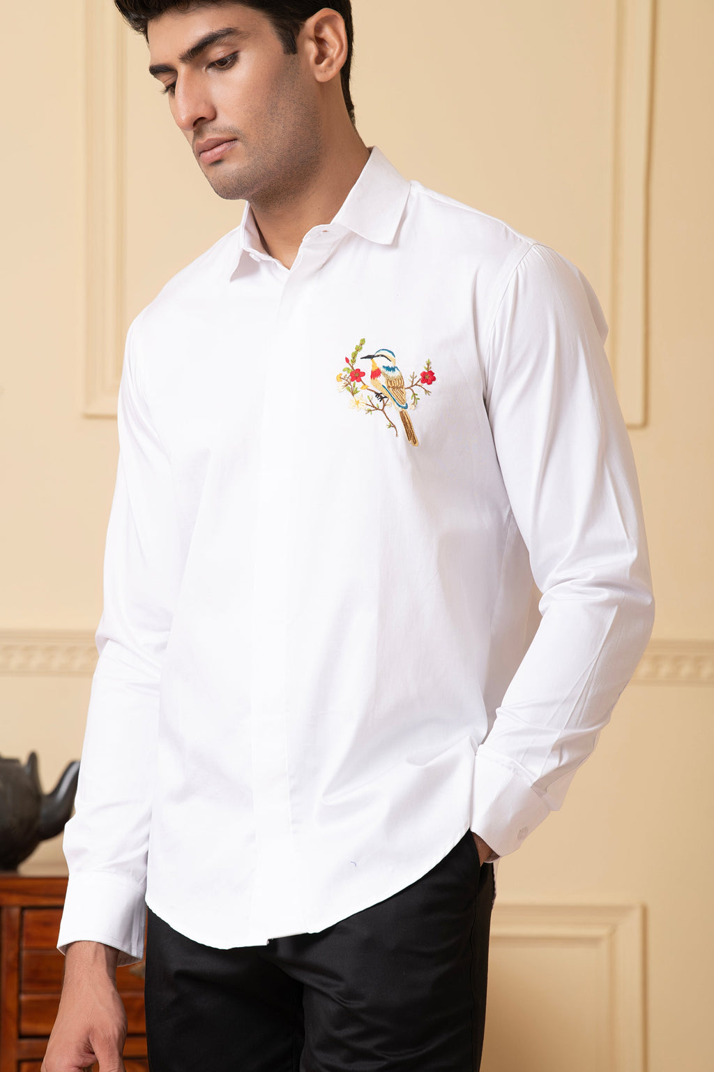 Bird And Stem Embroidery Shirt by Hilo Design