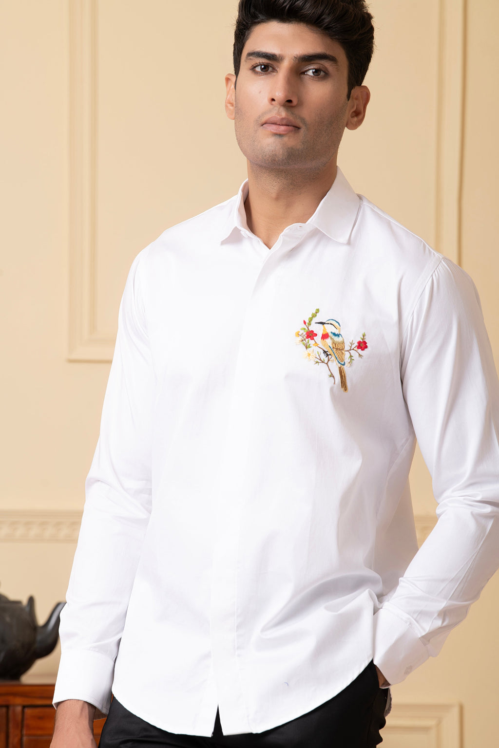 Bird And Stem Embroidery Shirt by Hilo Design