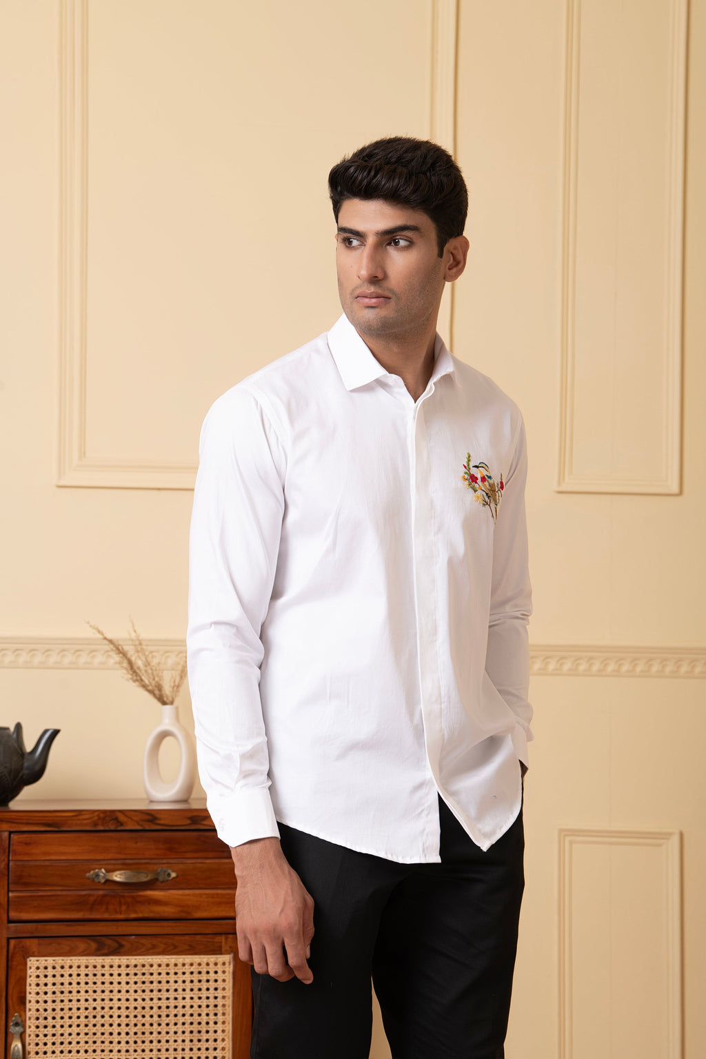 Bird And Stem Embroidery Shirt by Hilo Design