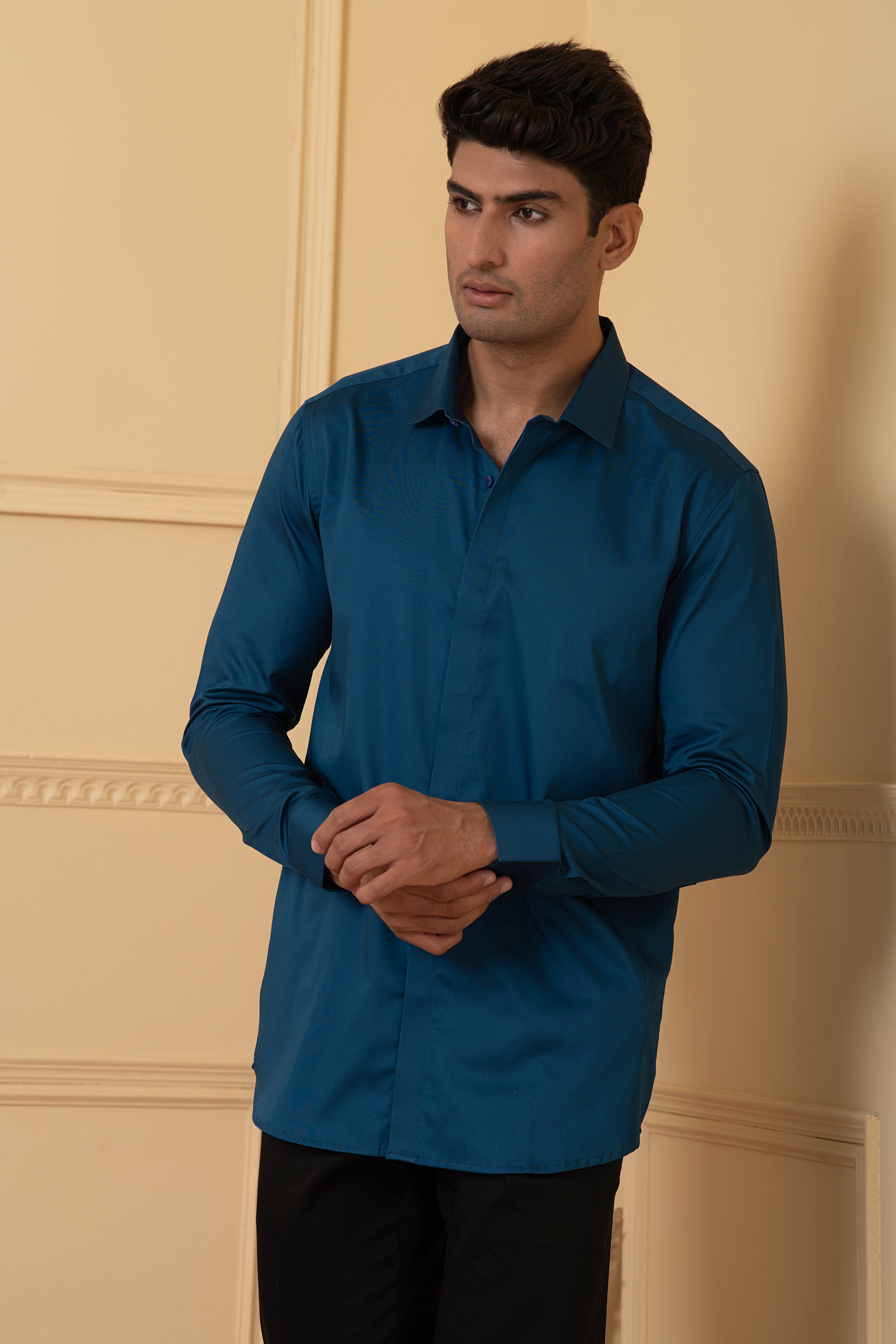 Solid Teal Blue Plain Shirt by Hilo Design
