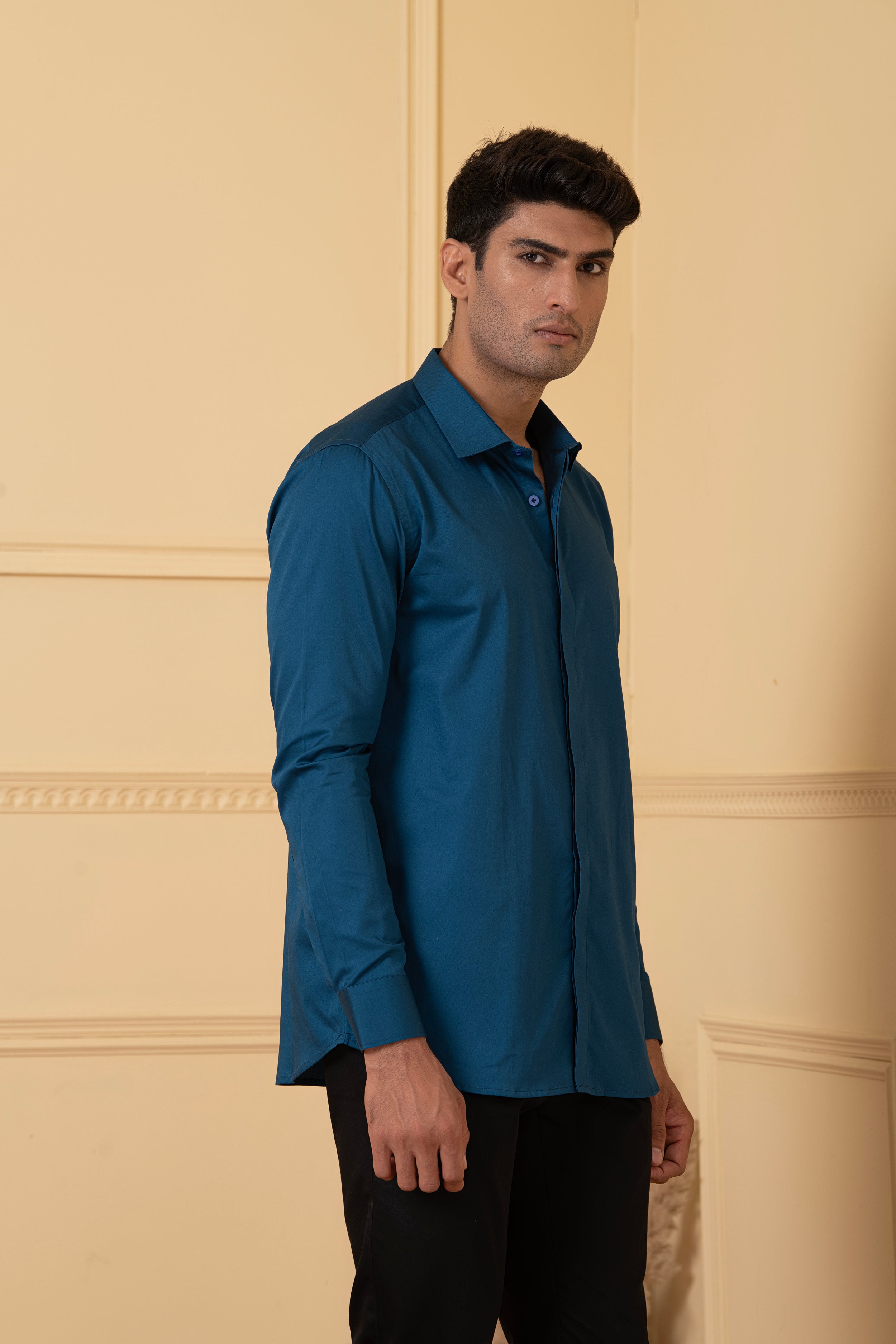 Solid Teal Blue Plain Shirt by Hilo Design
