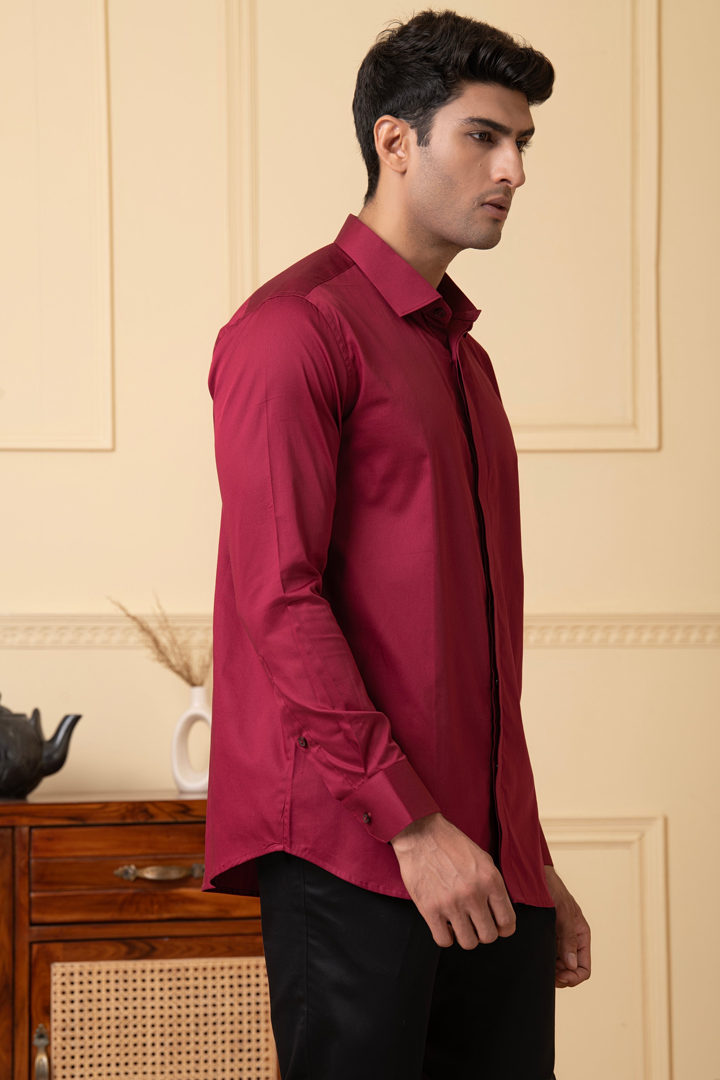 Solid Maroon Plain Shirt by Hilo Design