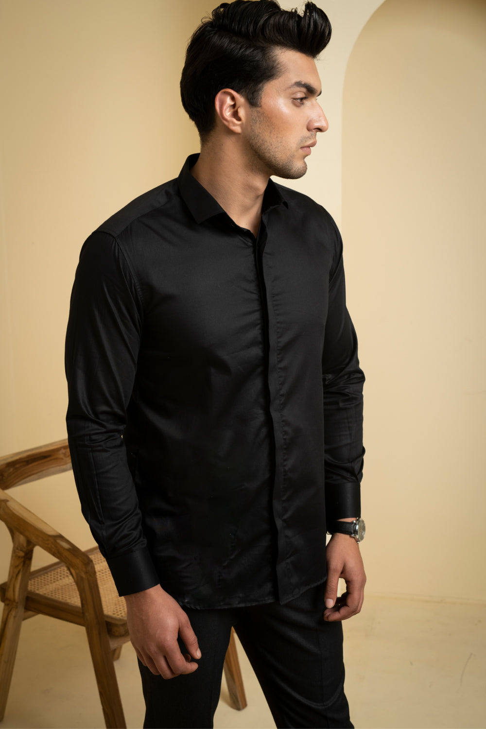 Perto Solid Black Shirt by Hilo Design