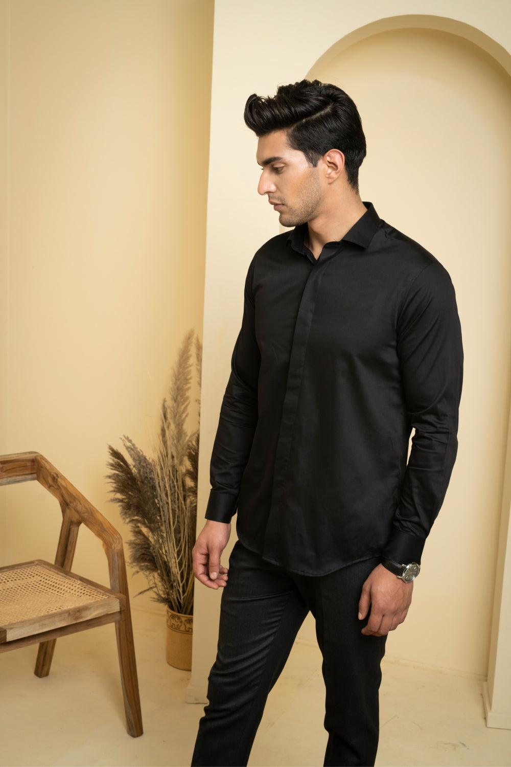 Perto Solid Black Shirt by Hilo Design