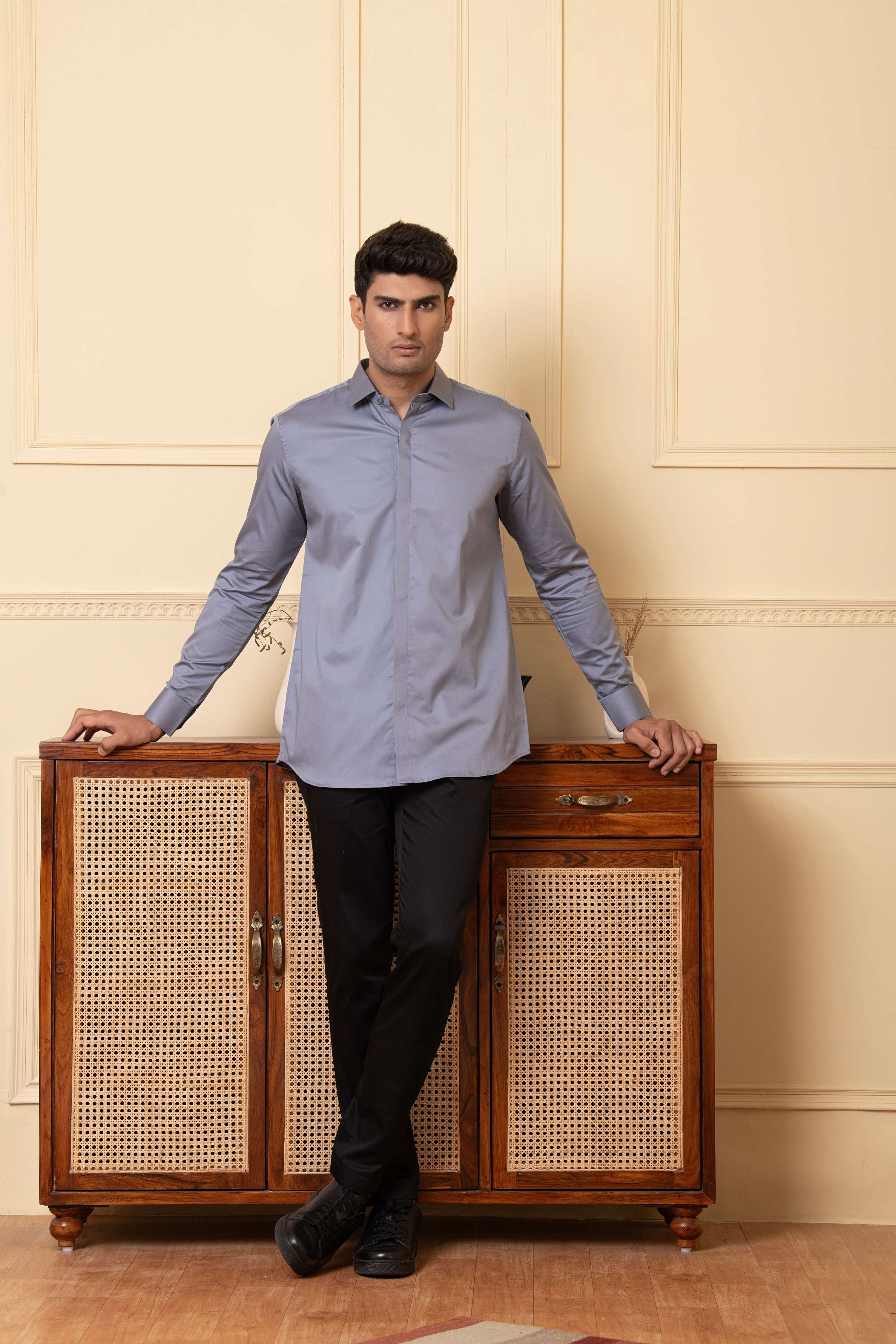 Solid Grey Plain Shirt by Hilo Design
