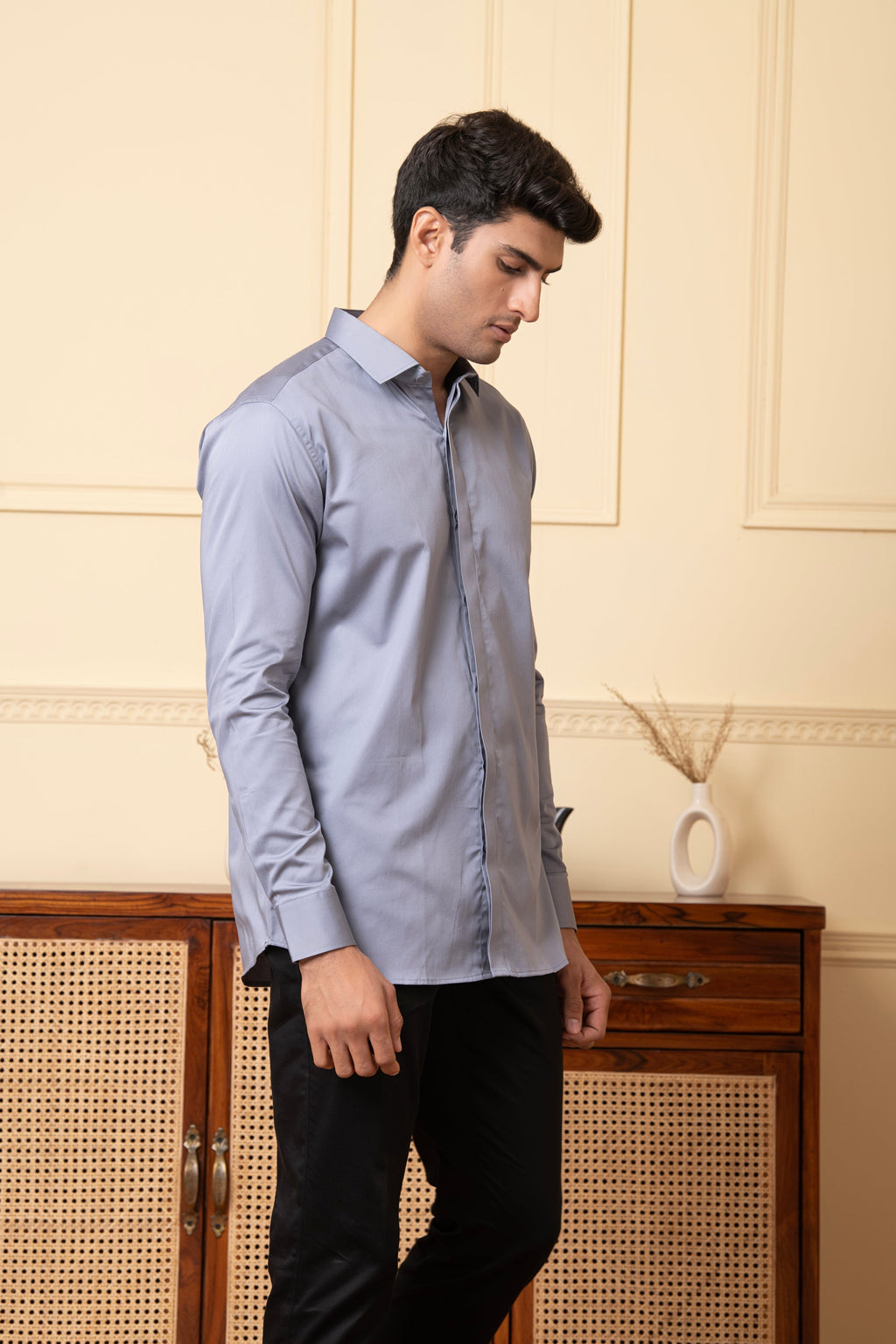 Solid Grey Plain Shirt by Hilo Design