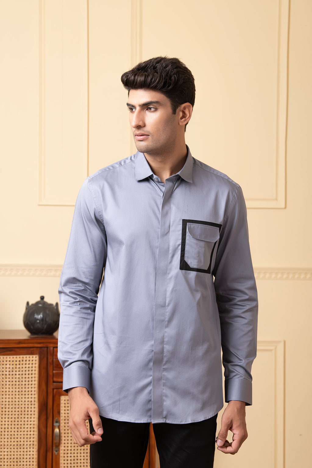 Black Shirt With Grey And White Patch by Hilo Design