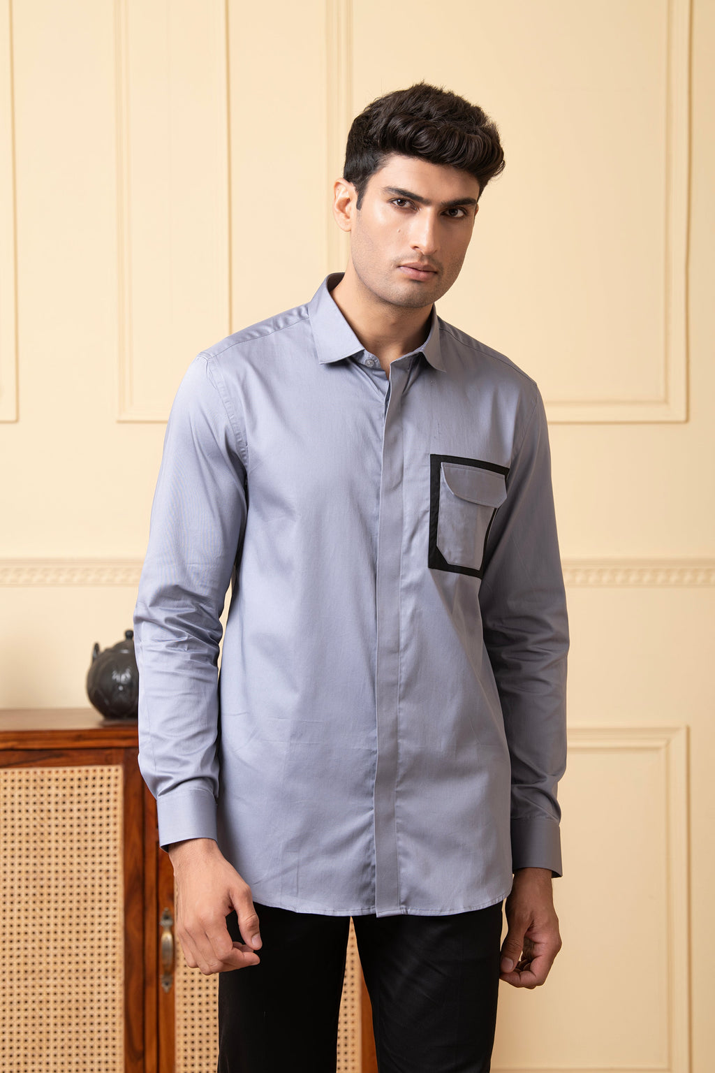 Black Shirt With Grey And White Patch by Hilo Design
