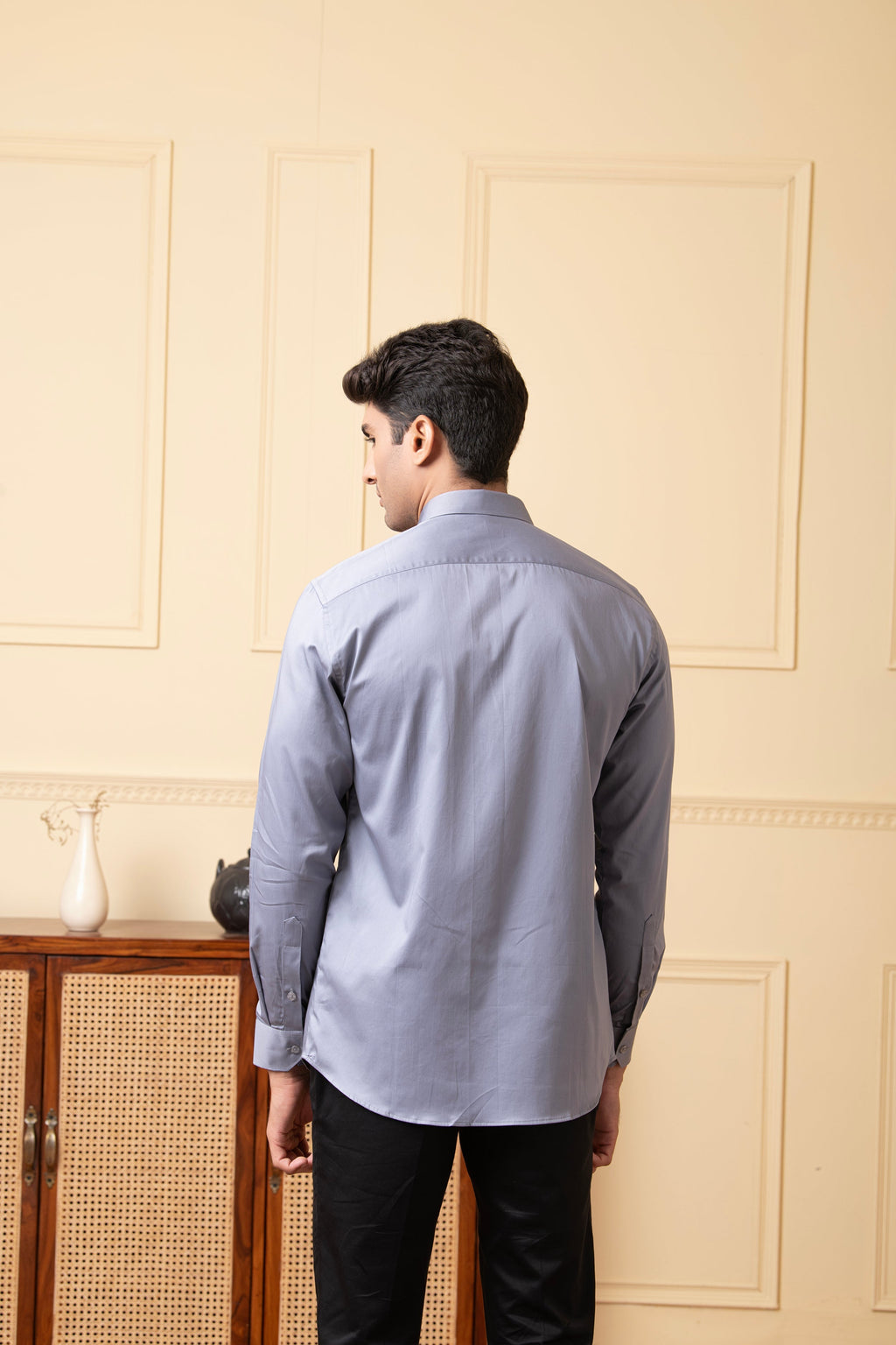Grey Shirt With Black Patch Box by Hilo Design