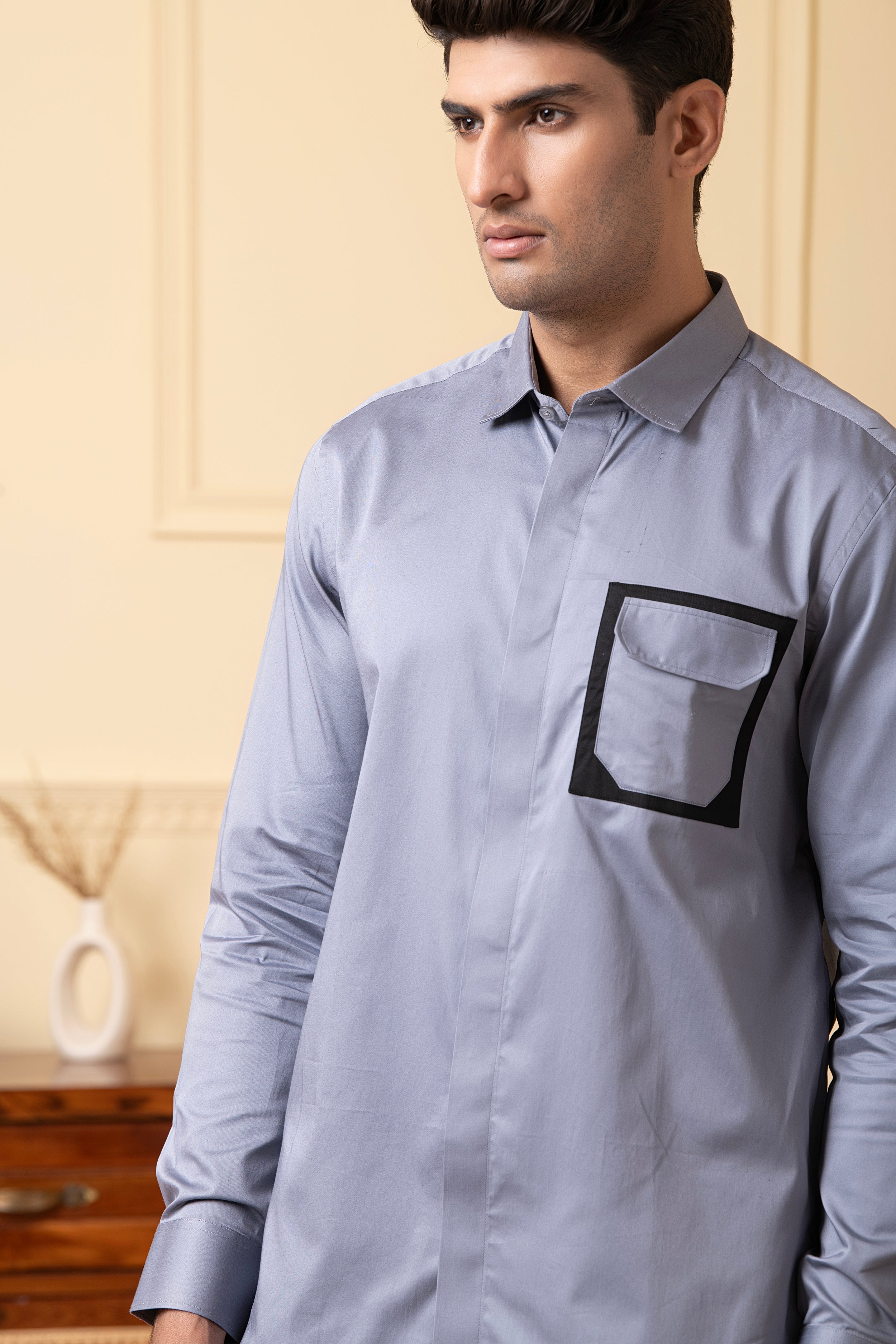 Black Shirt With Grey And White Patch by Hilo Design