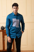 Blue Shirt With A Grey Patch Box by Hilo Design