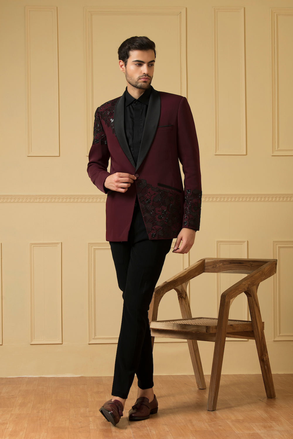 Maroon Beads Blazer by Hilo Design