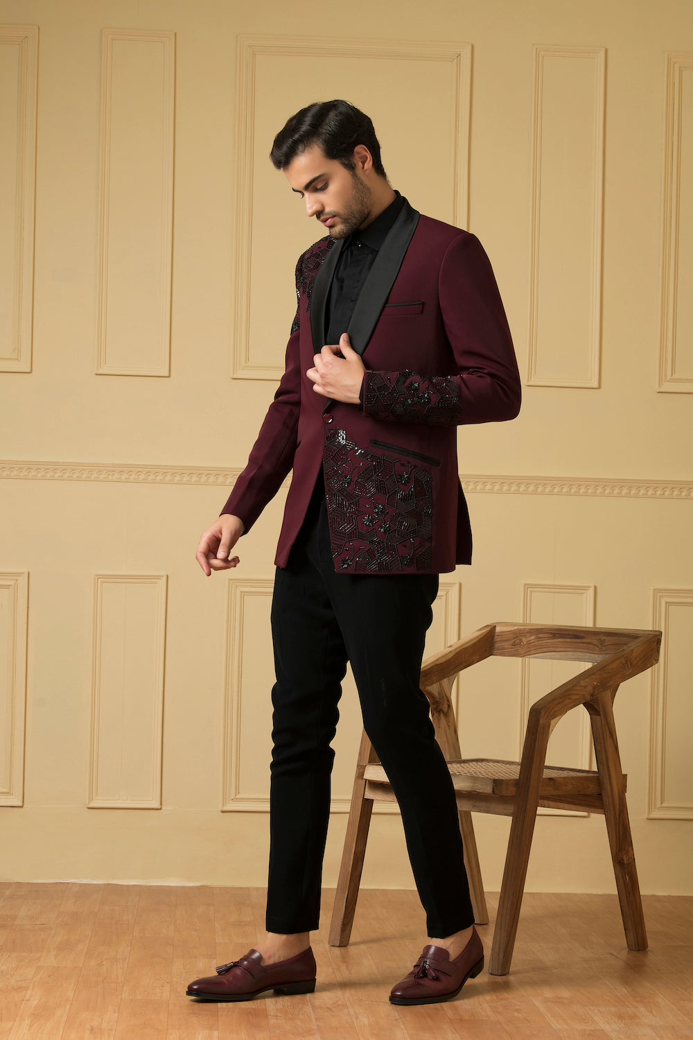 Maroon Beads Blazer by Hilo Design