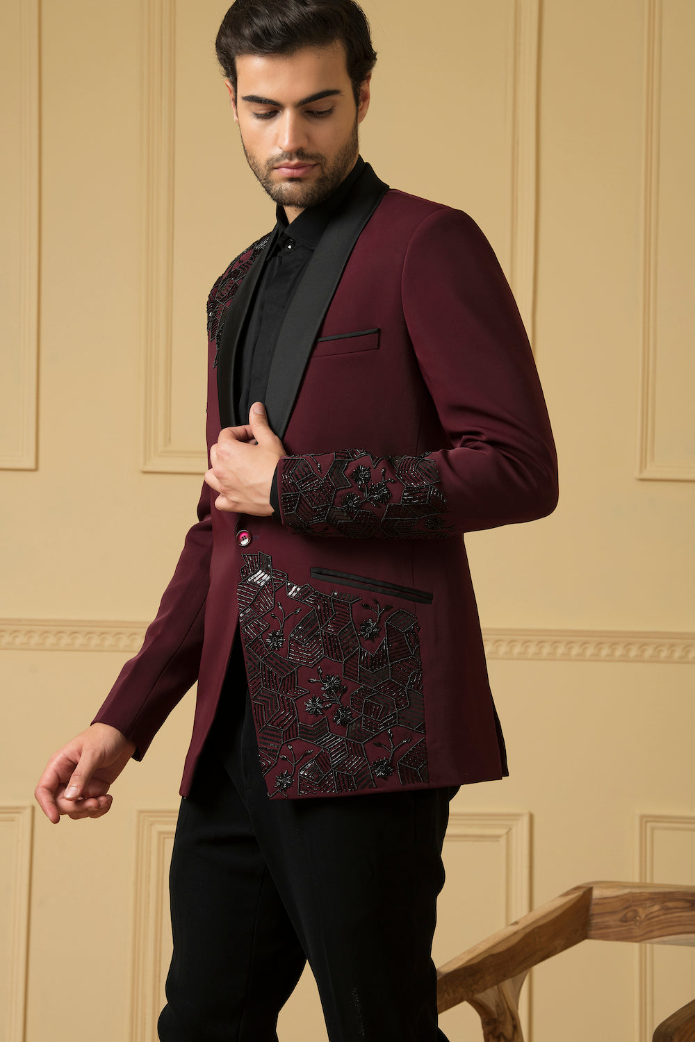 Maroon Beads Blazer by Hilo Design