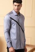 Grey Shirt With V-Shaped Black Strip by Hilo Design