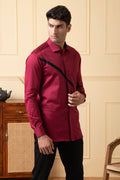 Red Shirt With V-Shaped Black Strip by Hilo Design