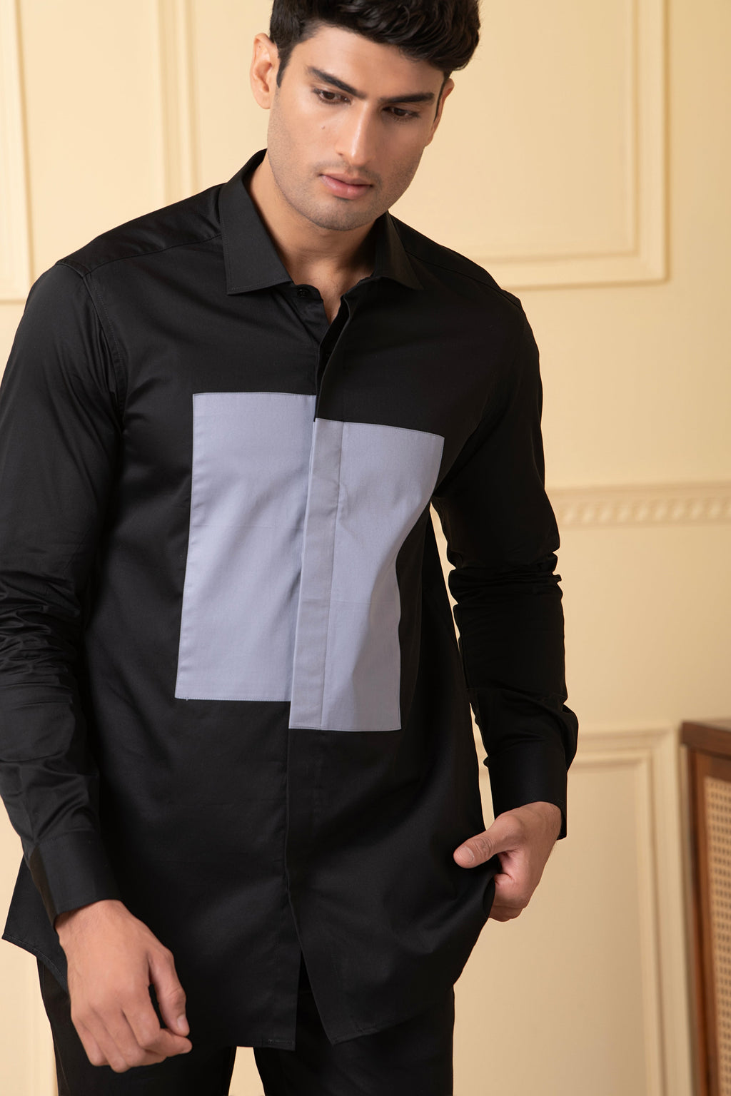 Black Shirt With Grey Patch Box by Hilo Design