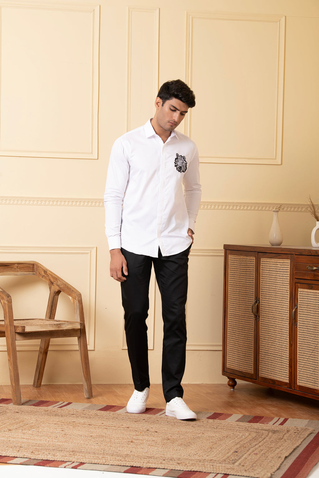 Zebra Embroidery White Shirt by Hilo Design