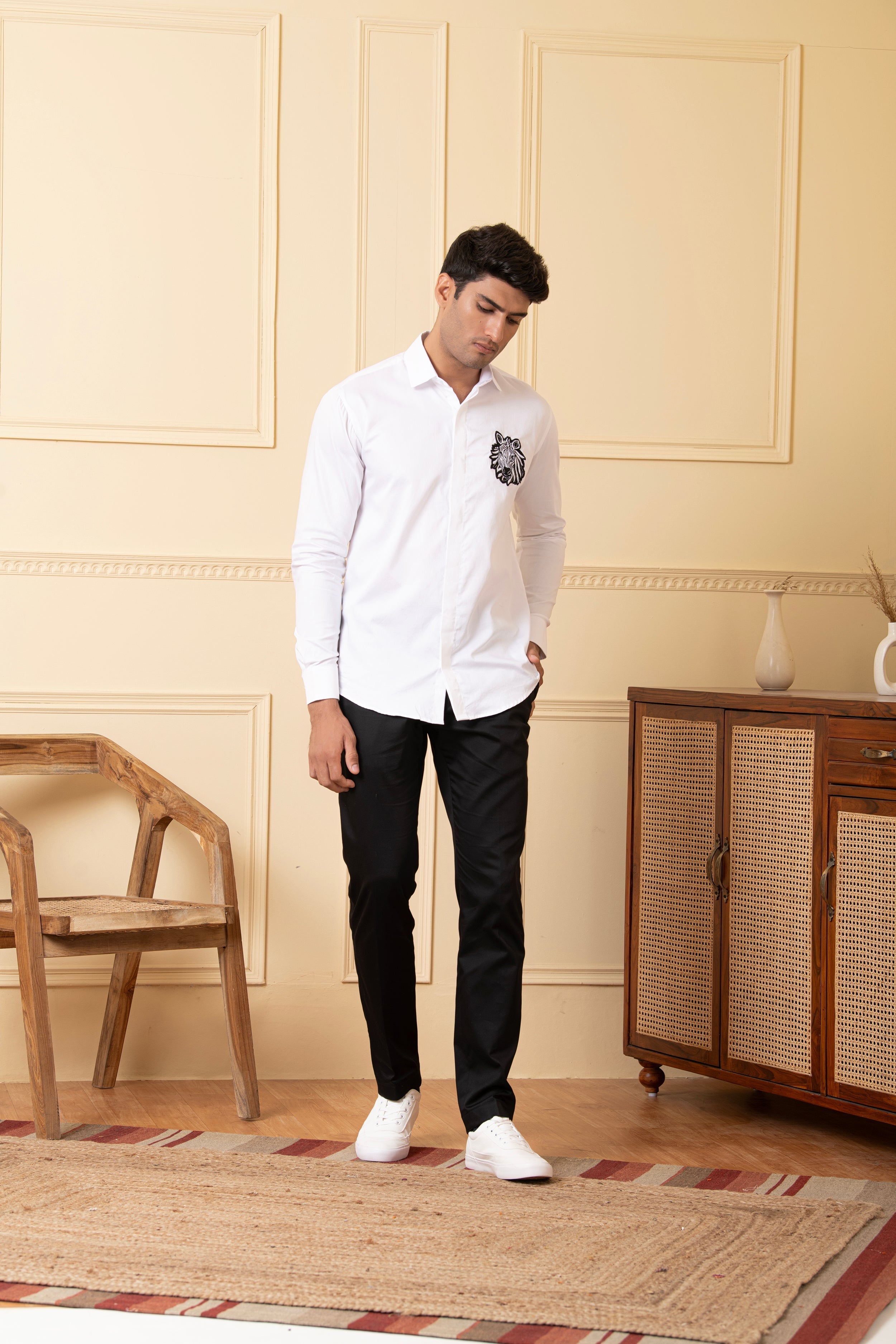 Zebra Embroidery White Shirt by Hilo Design