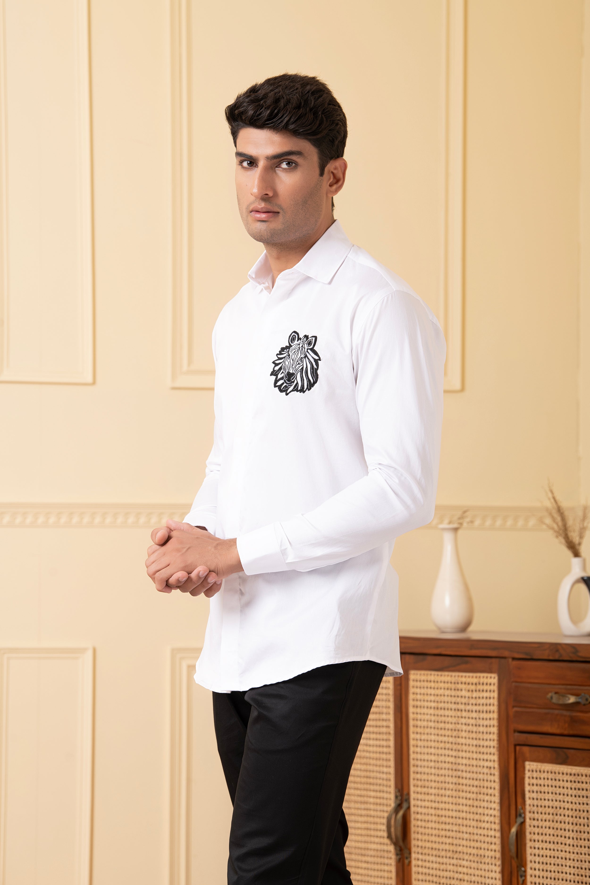 Zebra Embroidery White Shirt by Hilo Design