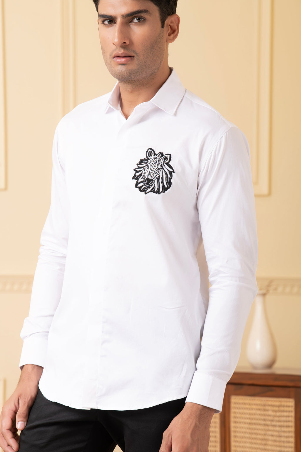 Zebra Embroidery White Shirt by Hilo Design