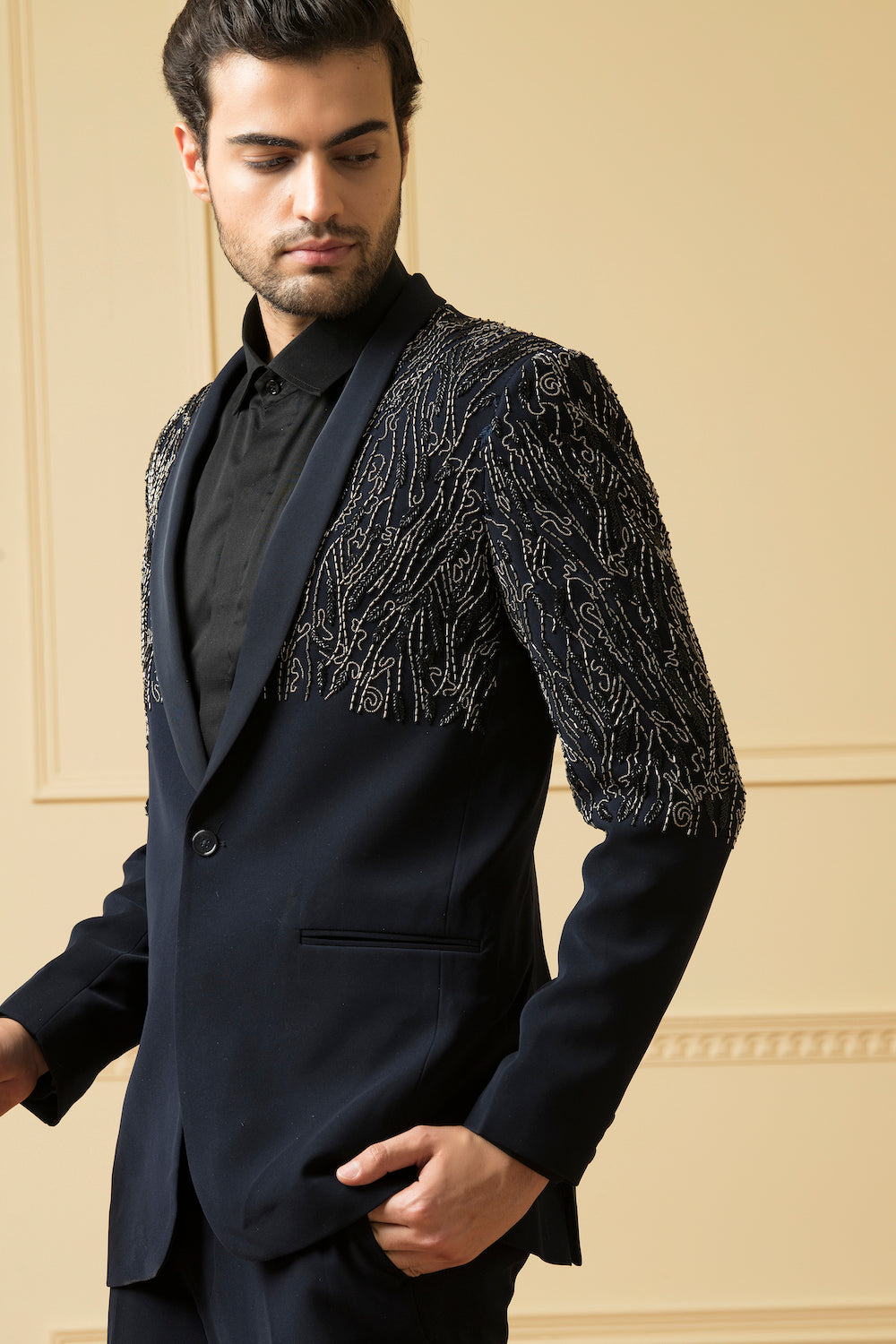 Blue Shawl Collar Blazer by Hilo Design