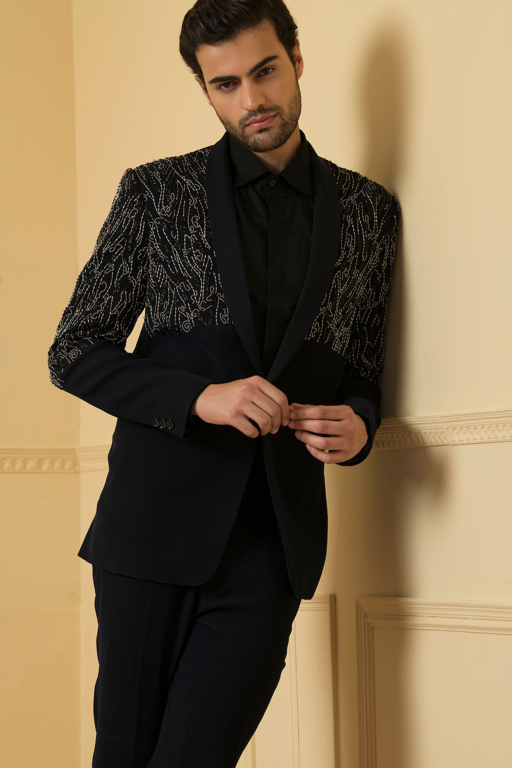 Blue Shawl Collar Blazer by Hilo Design
