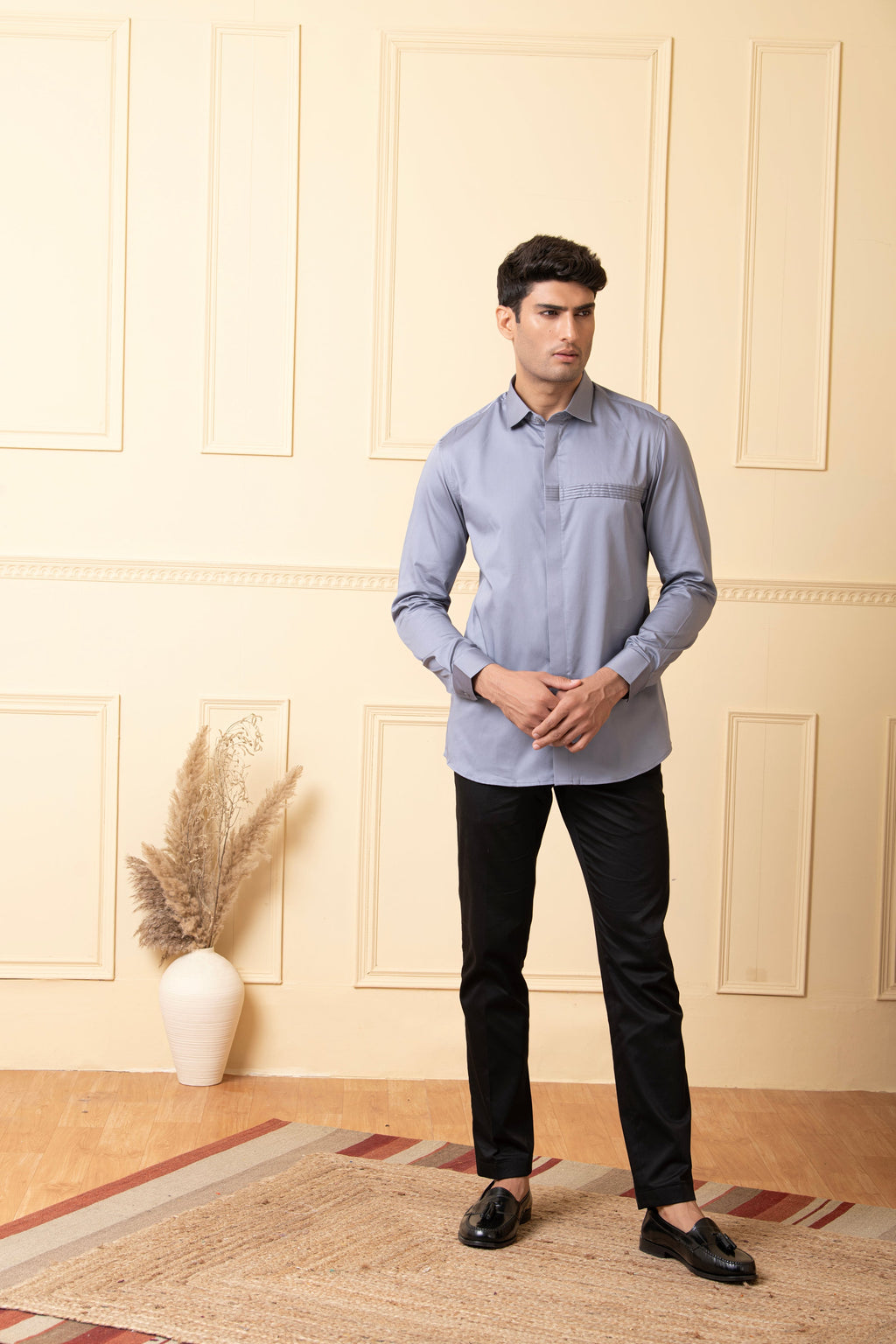 Ragic Grey Pintuck Shirt by Hilo Design