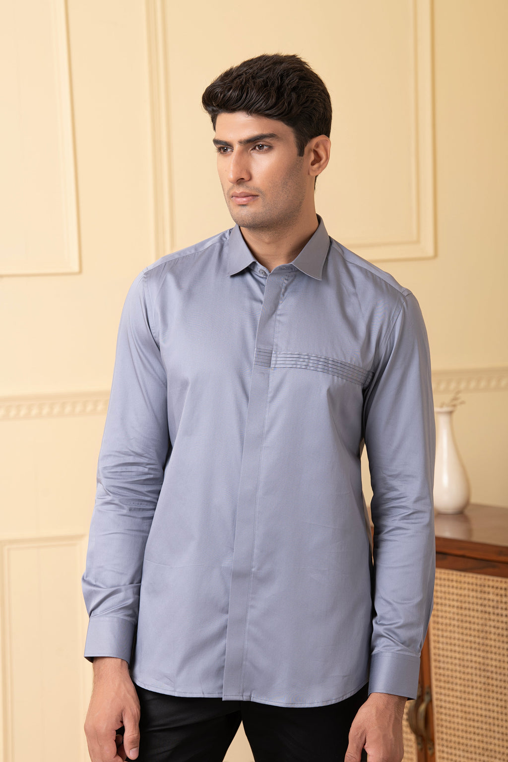 Ragic Grey Pintuck Shirt by Hilo Design