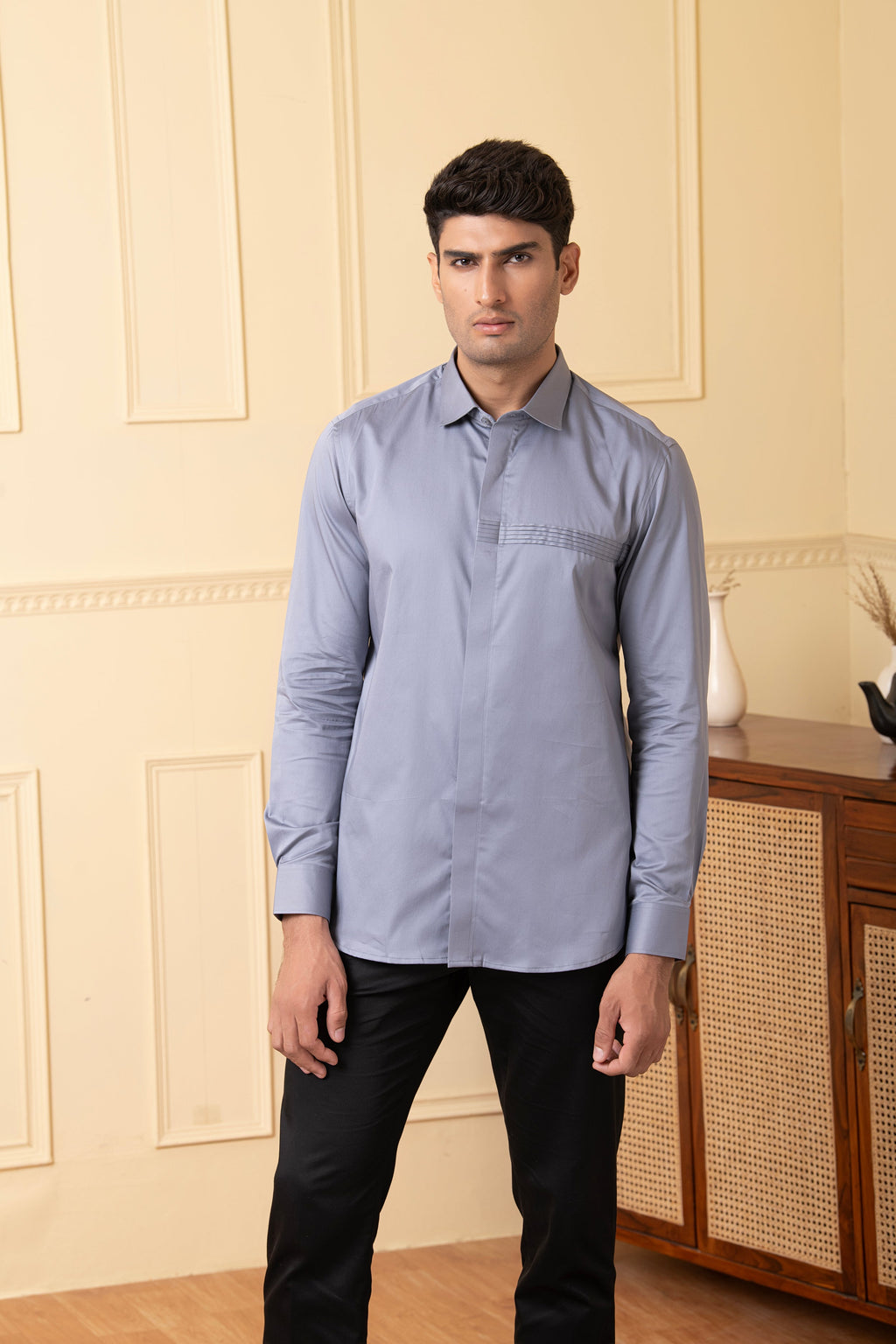 Ragic Grey Pintuck Shirt by Hilo Design