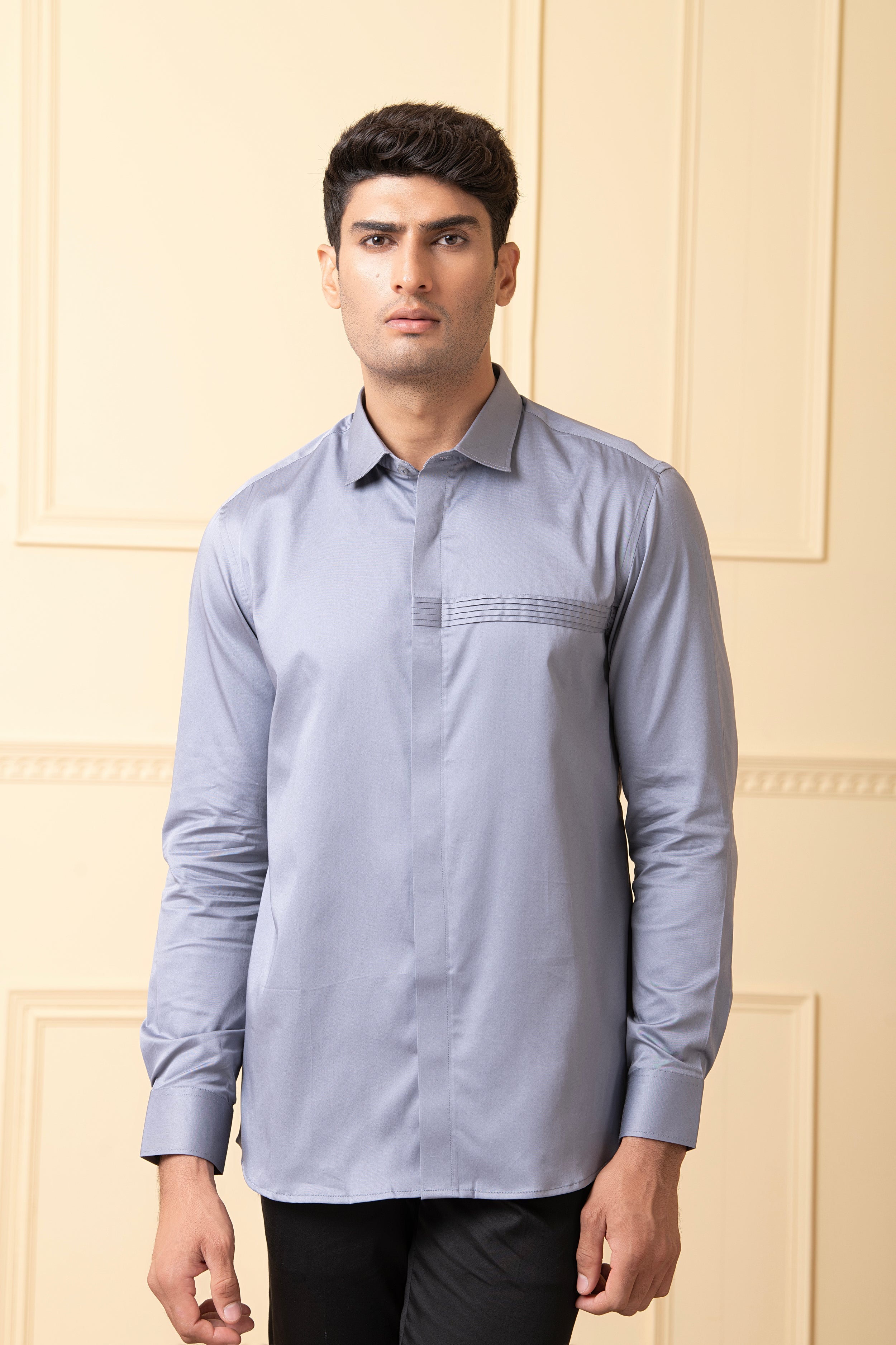 Ragic Grey Pintuck Shirt by Hilo Design