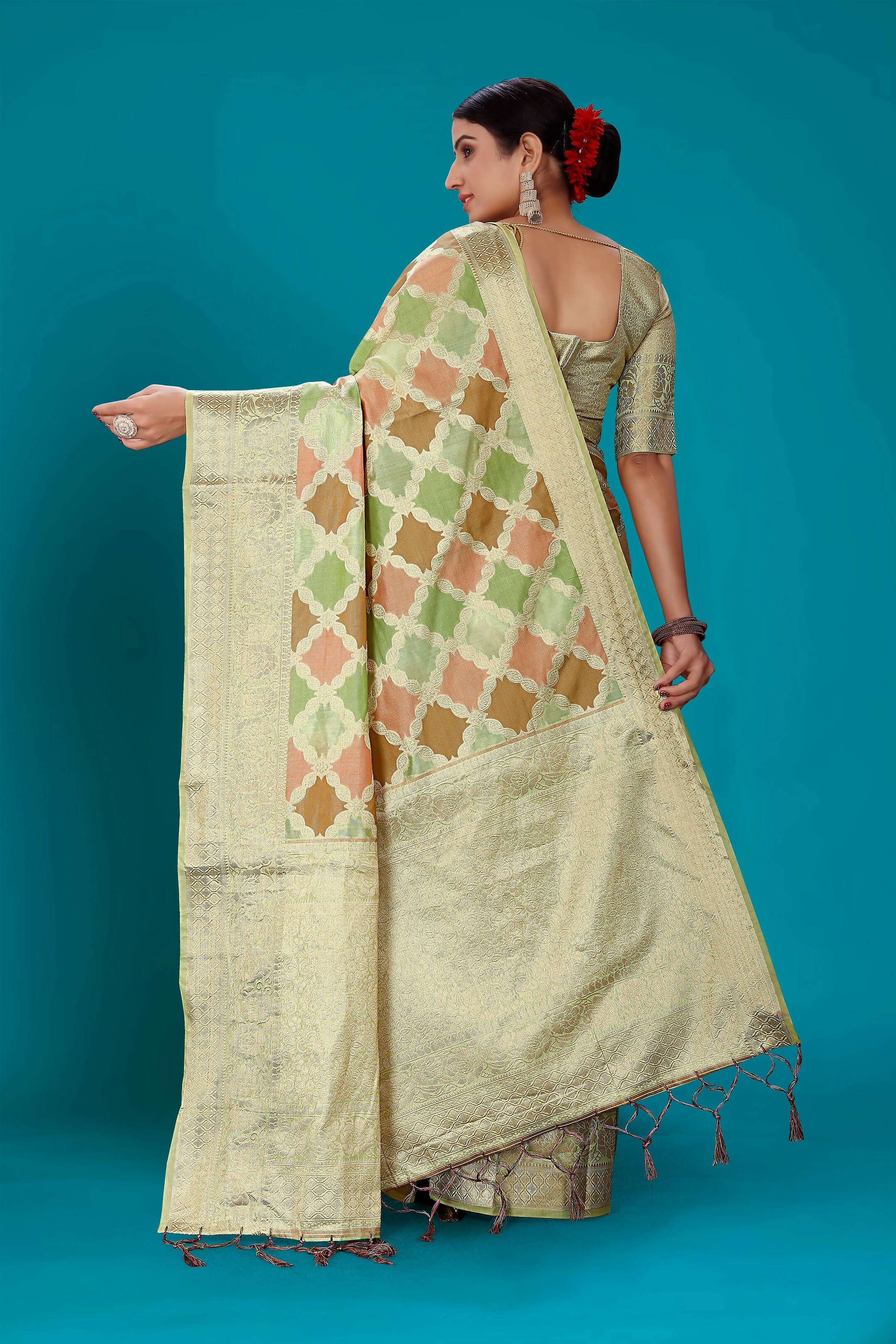 Pista Soft Organza Woven Design Saree with Unstitched Blouse Piece - Zaara
