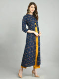 Myshka Women Navy Blue Cotton Printed Shrug, Top And Pant Set