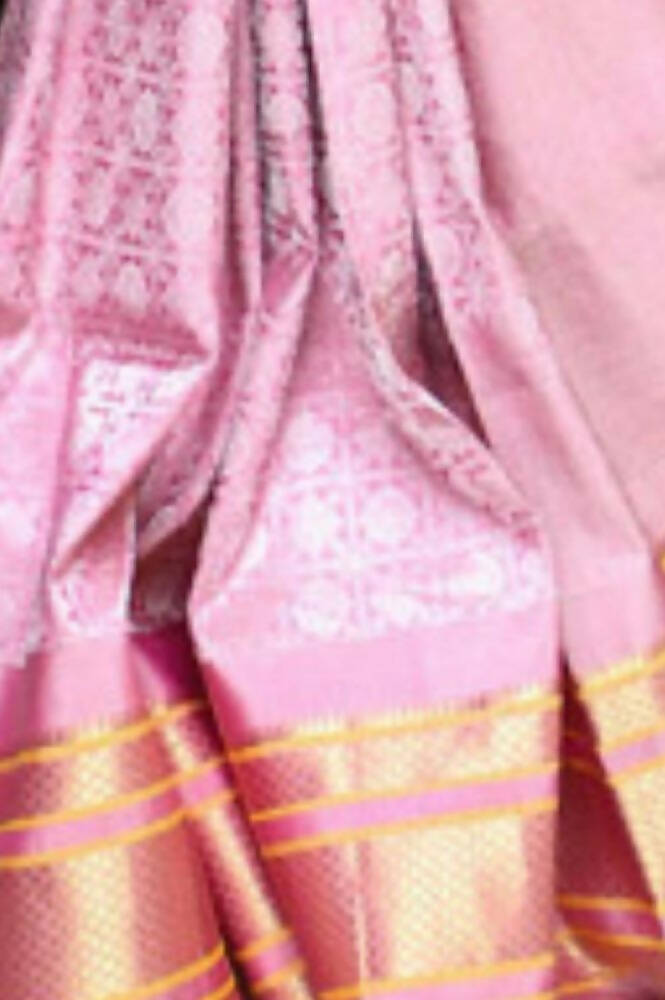 Very Much Indian Silk Handloom Maharani Paithani In Rich Pearl Pink With Silver Zari Brocade