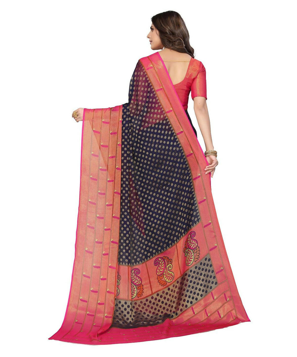 Vamika Navy Blue Chiffon Brasso Bollywood Style Woven Saree (DIMPLE NAVY)
