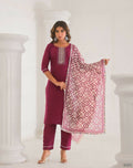 Festive Ethnic Viscose Chanderi Maroon Stitched Suit With Dupatta - Rashmika
