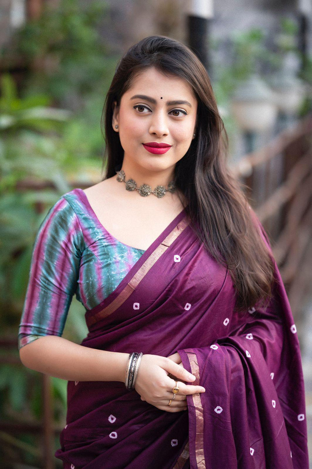 Purple Chanderi Cotton Block Print Saree with Unstitched Blouse - Hiral Fashion