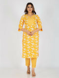 Aramya Yellow Soft Cotton Floral Print Straight Kurta Set for Women