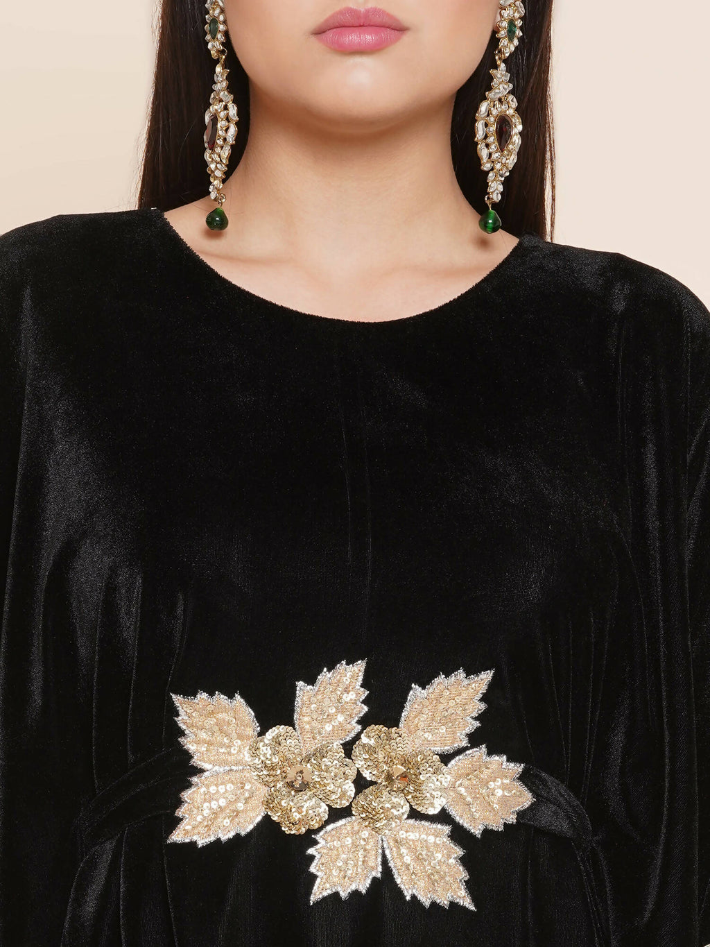 Women Republic Black Velvet Kaftaan Style Kurta With Pants