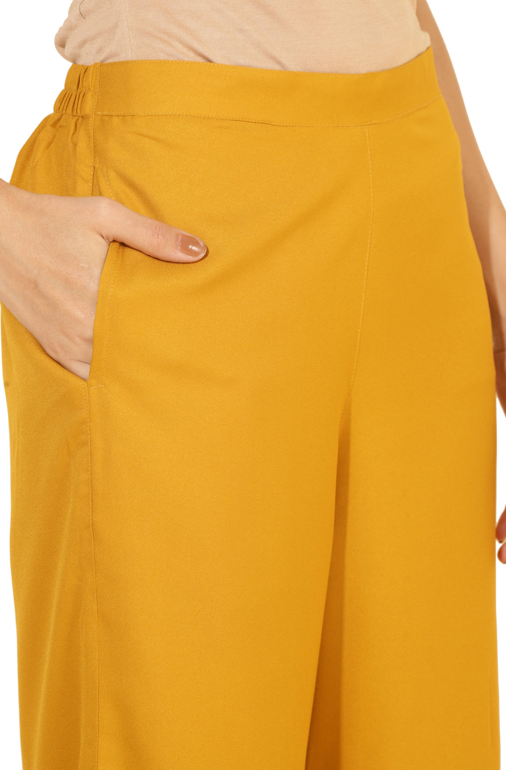 Janasya Women's Mustard Moss Solid Festive Crop Top Set