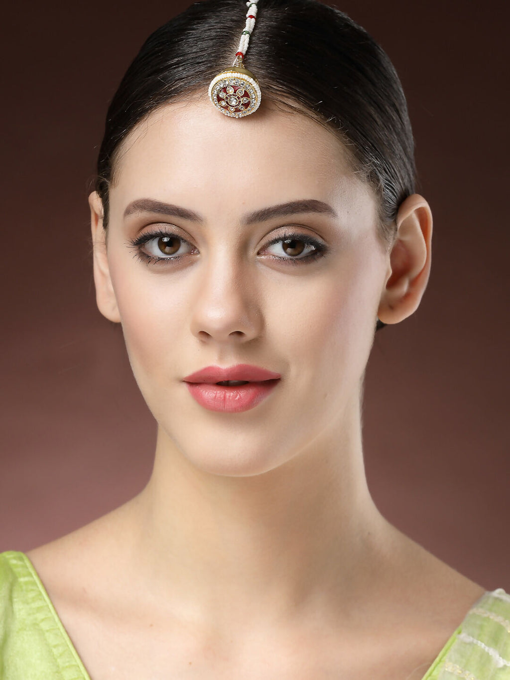 NVR Women's Gold-Polished CZ Stone-Studded Borla Maang Tikka