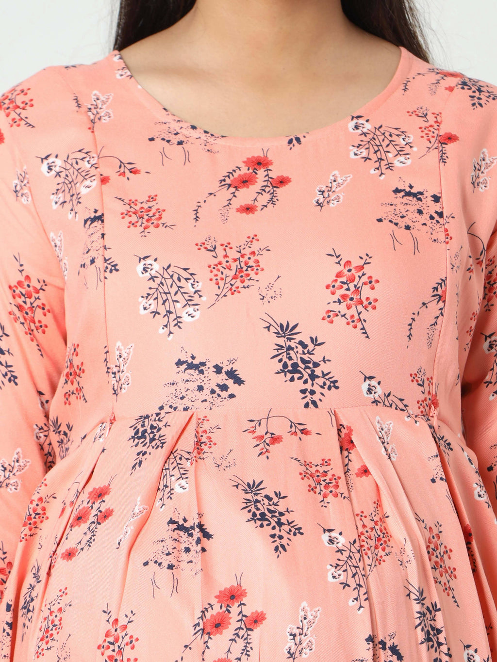 Manet Three Fourth Maternity Dress Floral Print With Concealed Zipper Nursing Access - Orange