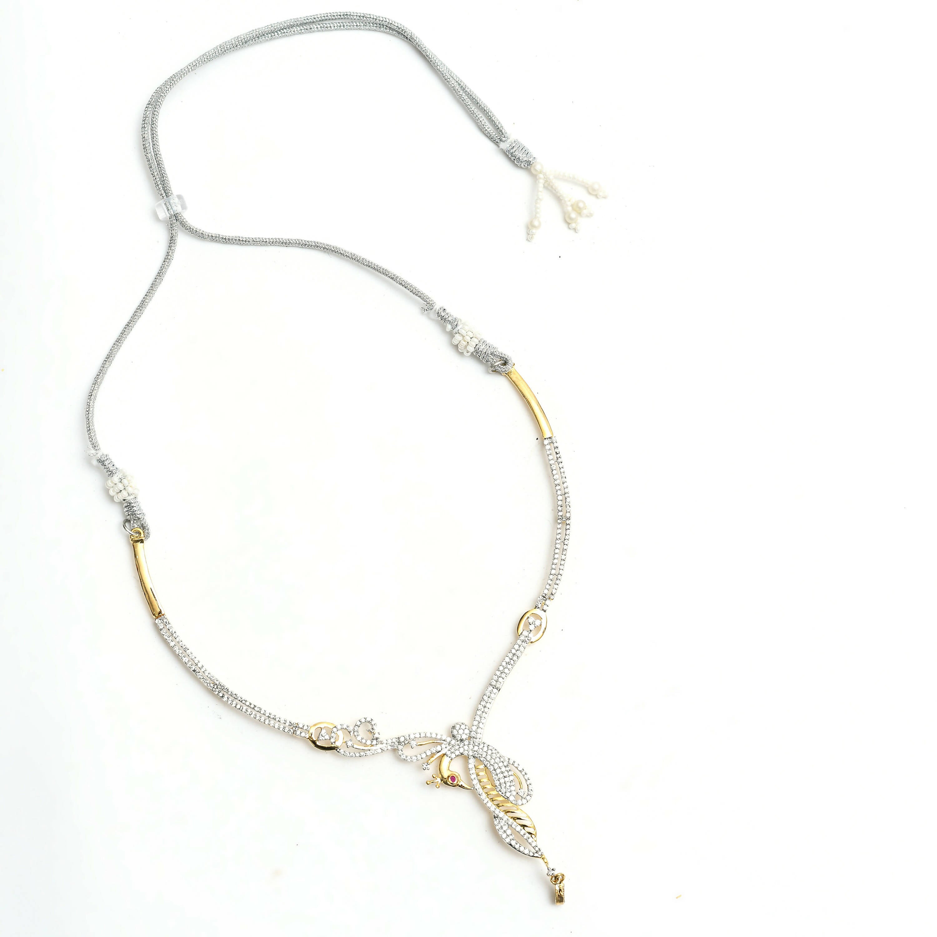 Mominos Fashion Johar Kamal Silver-Plated American Diamond Choker Set